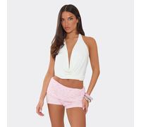 Fold Over Waist Hot Pant Shorts In Pink Lace, Women's Size UK 14
