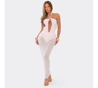 Fold Over Waist Ruched Side Maxi Beach Skirt In Pink, Women's Size UK 4
