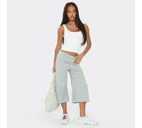 Fold Over Waistband Wide Leg Jorts In Grey Marl Jersey, Women's Size UK M