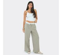 Fold Over Waistband Wide Leg Tailored Trousers In Mocha, Women's Size UK 12