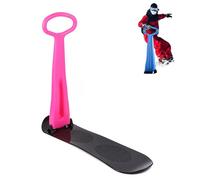 Fold-Up Ski Scooter with Handlebar, Lightweight Plastic Sled Board, Winter Sled Slide Board for Snow & Grass, Winter Outdoor Sports (Pink)