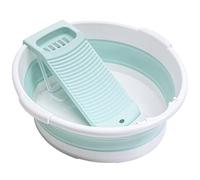 Fold Washboard Basin for Hand Washing Clothes,Non-Slip Washtub with Integrated Washboard for Hand Wash Laundry Household (Green)