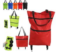 Foldable 2-in-1 Foldable Shopping Bag with Wheels, Carry-or-Roll Design, 33 lbs Capacity, Waterproof Oxford Fabric, Collapsible Grocery Bag, Telescopic Handle, Portable, for Supermarket, Travel