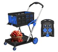 Foldable 2-Tier Grocery Cart on Wheels Extra ge with Storage Box 360-Degree Swivel Wheels for Easy Maneuvering in Stores & Offices
