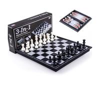 Foldable 25cm 3-in-1 Magnetic Game Board - Chess, Checkers, Backgammon For Family Game Night