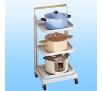 Foldable 3-Tier Rolling Cart for Outdoor Vegetable Storage Kitchen Pots & Pans Compact White Trolley with 3 Boards Ideal for Home & Garden Use