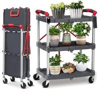 Foldable 3-Tier Utility Cart with 360° Wheels - 167LB Capacity Portable Rolling Trolley for Office, Warehouse, Garage, Home & Restaurant Use