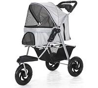 Foldable 3 Wheels Cat Dog Pushchair Trolley with Cup Holders Storage Basket Pet Travel Stroller Disassemble and Easy to Clean (Black) (Gray)
