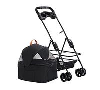 Foldable 4 Wheel Dog Prams Pushchairs Cat Strollers for Small Medium Dogs Pet Strollers with Detachable Cup Holder Lightweight Carrier Breathable (Black)
