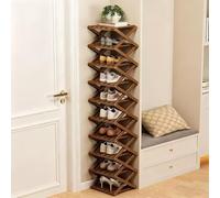 Foldable 6/7/8/9/10-Tier Bamboo Shoe Rack Vertical Space-Saving nizer for Camping Hallways Bedrooms Living Room Corners - Easy No Assembly Brown-7Tier