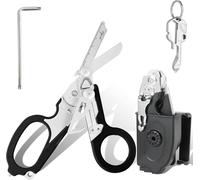 Foldable 6-in-1 Heavy Duty Emergency/Trauma Shears with Utility Holster, Multi-Function Key and Adjustable Wrench, Outdoor Camping Scissors Tool, Black EMT Foldable Trauma Shears