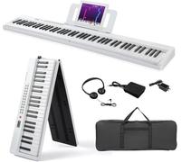 Foldable 88-key Piano Keyboard With 1000 Rhythms & Tones, Bluetooth Midi, 50 Demo Songs, 3 Teaching Modes, Perfect For Beginners & Music Lovers White Compact