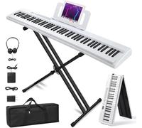 Foldable 88-key Piano Keyboard With 1000 Rhythms & Tones, Bluetooth Midi, 50 Demo Songs, 3 Teaching Modes, Perfect For Beginners & Music Lovers White full