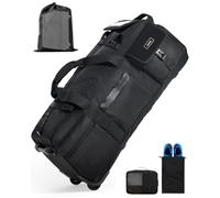 Foldable 90L & 120L Rolling Duffle Bag with Wheels | Large Travel Duffle Bag with Shoes Compartment Waterproof Bag for Gym, Weekend & Overnight Trips | Includes 3 Packing Cubes, Black-15, 120L
