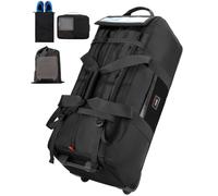 Foldable 90L & 120L Rolling Duffle Bag with Wheels | Large Travel Duffle Bag with Shoes Compartment Waterproof Bag for Gym, Weekend & Overnight Trips | Includes 3 Packing Cubes, Black, 90L, Rolling
