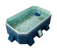 Foldable Above Ground Swimming Pool - Easy Set-Up Non-Inflatable Outdoor Pool with 2 Drains for Adults, Kids & Pets - 1.6m/5ft