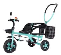 Foldable Adjustable Tricycle, Tandem Tricycle With Dual Seats Titanium Wheels Push Foot Brakes Multicolor(Green)