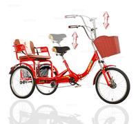 Foldable Adult Tricycle with Child Seat and Basket, 3-Wheel Bicycle for Women Men, High Weight Capacity, Shock Absorbing Fork Comfortable Ride