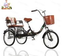 Foldable Adult Tricycle with Child Seat and Basket, 3-Wheel Bicycle for Women Men, High Weight Capacity, Shock Absorbing Fork Comfortable Ride