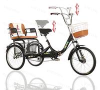 Foldable Adult Tricycle with Child Seat and Basket, 3-Wheel Bicycle for Women, Unisex Design Shock Absorbing Fork, Supports Up to 440lbs