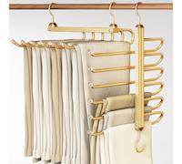 Foldable Aluminum Alloy Trouser Hanger, Multi-Tier Home Clothes Hangers, Multifunctional Heavy-Duty Gold Space Saving Hangers, for Jeans Rack, Dress Pants, Casual Pants and Leggings (1 Pack)