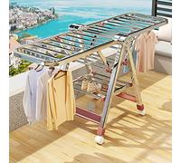 Foldable Aluminum Clothes Airer with Wheels, Height-Adjustable Wings for Indoor Drying, Free-Standing Laundry Rack