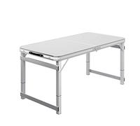 Foldable Aluminum Garden Table with Handle Adjustable Height Camping Table Perfect for BBQ Picnic Beach - White 120x60x75cm