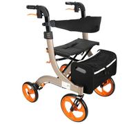 Foldable Aluminum Rollator with Seat, Convertible to Transport Chair, Adjustable Handle and Storage Bag for Enhanced Mobility