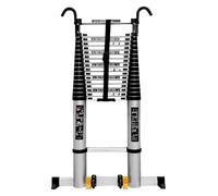 Foldable Aluminum Telescoping Ladder with Rotatable Hoo Stabilizer Bar & Wheels - Heavy Du Portable Multi-Use for Home Garden and Worhop