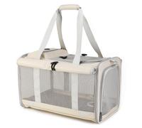 Foldable and versatile cat transport bag, large breathable design opening for optimal comfort, multifunction and portability for city or plane trips (Beige)