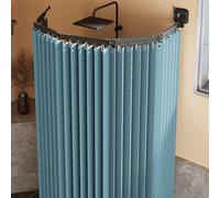 Foldable Anti-Mold Shower Curtain with Suction Cups No Drill Waterproof Linen Fabric L/U Shape for Corner Showers Blue 4 Folds Perfect for Small Spaces