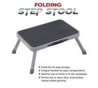 Foldable Anti-Slip Metal Step Stool, Compact 38x26cm Kitchen Ladder, Steel, Auto-Lock, 150kg Capacity