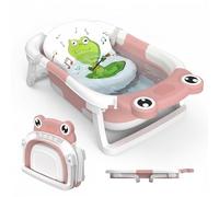 Foldable Baby Bath Tub Collapsible Toddler Bathtub Baby Bath Essentials for Newborn with Seat Support Cushion Stand Folding Baths for Infant 0-12 Months Kids Babies Gift Portable Travel Bathing Tubs