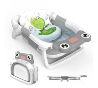 Foldable Baby Bath Tub Collapsible Toddler Bathtub Baby Bath Essentials for Newborn with Seat Support Cushion Stand Folding Baths for Infant 0-12 Months Kids Babies Gift Portable Travel Bathing Tubs