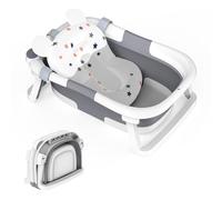 Foldable Baby Bath tub,Collapsible Toddler Bathtub with Baths Support Cushion Pad Seat Mat,Baby Bathtub Newborn to Toddler 0-24 Months,Baby Essentials for Newborn Portable Travel Baby Bath Tub