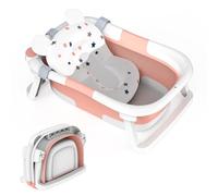 Foldable Baby Bath Tub, Collapsible Toddler Bathtub with Support Cushion Pad, Newborn to Toddler (0-24 Months), Portable Travel Baby Bath Tub