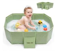 Foldable Baby Bath Tub with Drain Plug, 75 × 45 cm Portable Infant Bath Basin for Newborns & Toddlers, Non-Slip Design, BPA-Free Plastic Baby Bathtub (Mint Green)