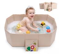 Foldable Baby Bath Tub with Drain Plug, 75 × 45 cm Portable Infant Bath Basin for Newborns & Toddlers, Non-Slip Design, BPA-Free Plastic Baby Bathtub - Cream White