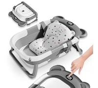 Foldable Baby Bath with Non-Slip Bath Cushion/Bath with Thermometer for Water Temperature Control/from Birth to 3 Years