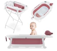 Foldable Baby Bath with Stand - Baby Bath Cushion Stand with LCD Thermometer - Comfort Safety from Birth - Easy to Store