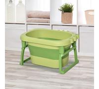HOMCOM Baby Bathtub for 0-6 Years Collapsible Non-Slip Portable with Stool Seat for Newborns Infants Toddlers Kids - Green