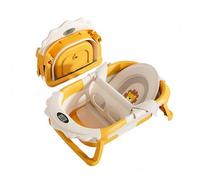 Foldable Baby Bathtub with Thermometer and Bath Cushion Support - Digital Temperature Display - Lion Model Yellow and White
