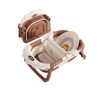 Foldable Baby Bathtub with Thermometer and Bath Cushion Support - Digital Temperature Display - Lion Model Brown and White