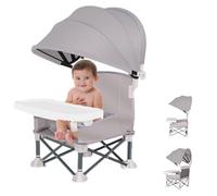 Foldable Baby Booster Seat Dining Chair with Detachable Sunshade Travel Portable with Removable Tray for Indoor Outdoor Sit Folding Booster Feeding/Camping Chair for Toddler Children's Day Gift(Grey)