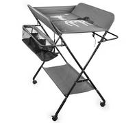 Foldable Baby Changing Table Dresser with Wheels, Folding Diaper Changing Station Adjustable Portable Changing Care Unit for Baby Infant, with Bottom Rack, Side Basket and Clothes Rail (Grey)