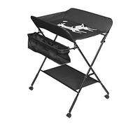 Foldable Baby Changing Table, Infant Care Station with Wheels, Mobile Newborn Massage Table Space-Saving Dresser Diaper Organizer (Black)