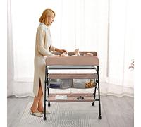Foldable Baby Changing Table with Storage, Mobile Nappy Station with Wheels, 6-36 Months