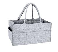 Foldable Baby Diaper Caddy Portable Nappy Organiser Grey Felt Basket with Changeable Compartments Travel Tote Bag for Wipes & Kid Toys - Newborn Gift