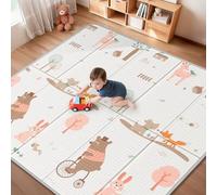Foldable Baby Play Mat for Floor, PIGLOG 79x71 Extra Large Crawiling Play Mat for Babies, Waterproof & Portable Tummy Time and Non-Toxic Soft Foam Playmat for Infants, Toddlers, Bear