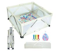 Foldable Baby Playpen 47x63 inch, iTiLike Playpen for Babies and Toddlers with 50 PCS Ocean Balls & 4 Handles, Indoor & Outdoor Kids Safety Play Pen Area, Portable Travel Play Yard